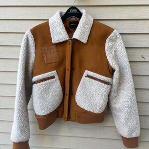 Members Only cropped faux suede bomber jacket with sherpa accents